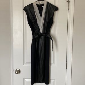 Black and white New York and Company cocktail dress with leather belt, XS